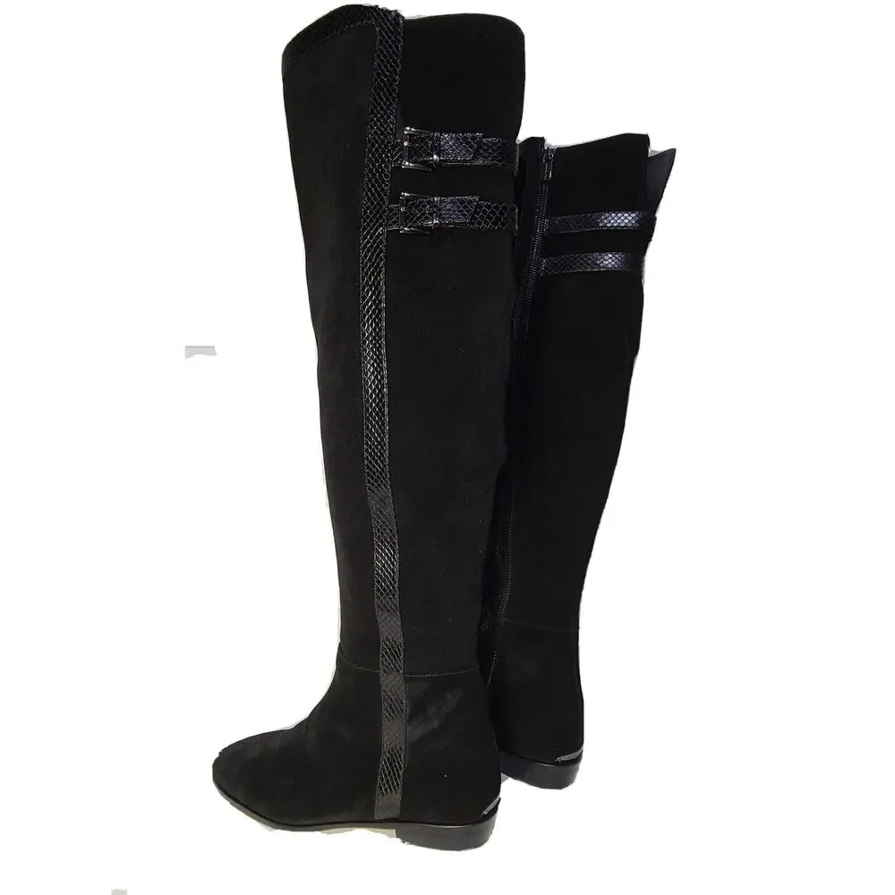 Michael Kors Womens boots OTK Over the Knee black Suede snake trim flat sz 7.5